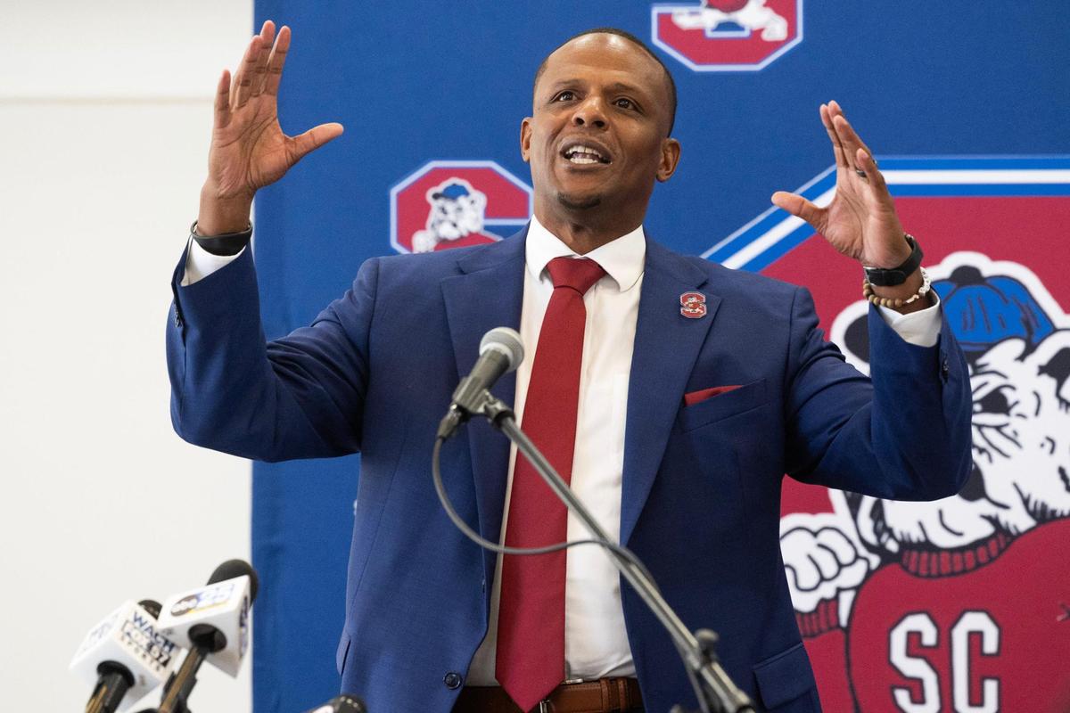 Chennis Berry is introduced as South Carolina State University’s new head football coach on Tuesday, December 12, 2023.