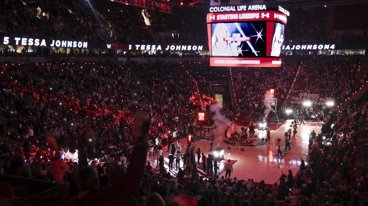 Fans get into the spirit in Colonial Life Arena for a Gamecocks women’s basketball game against Ole Miss on Sunday, Feb. 22, 2026.