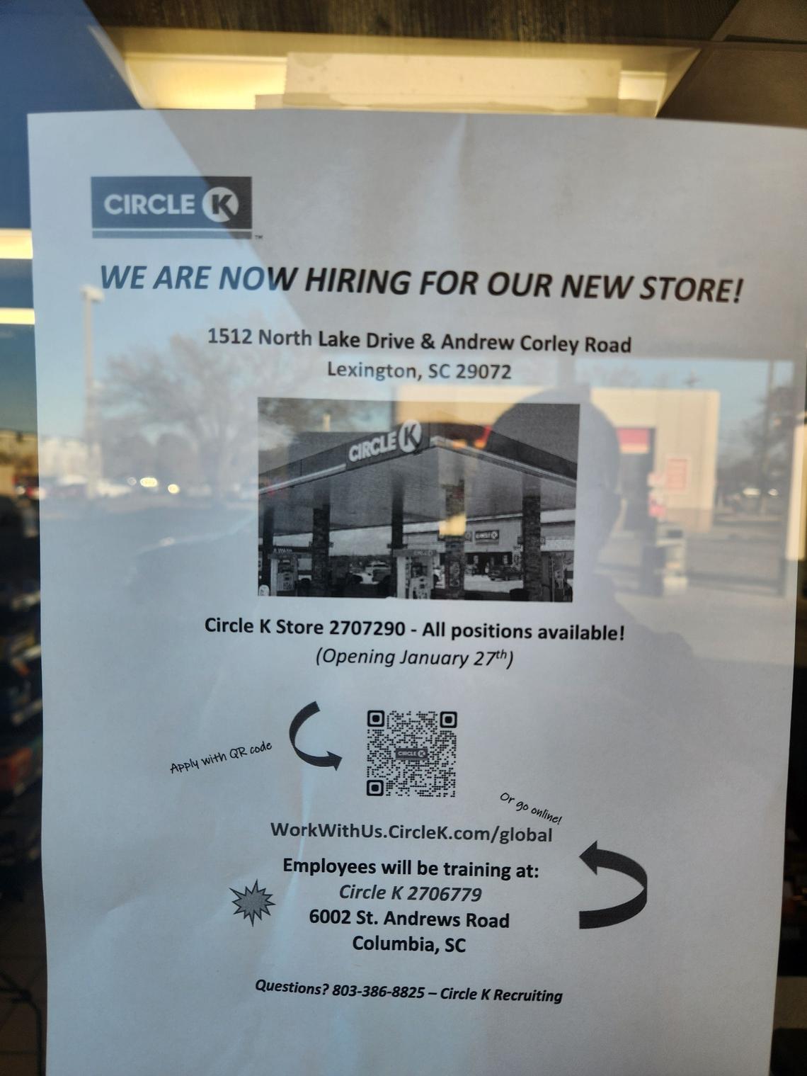 A sign at Circle K notes it will open a new location at 1512 North Lake Drive in Lexington on Jan. 27.
