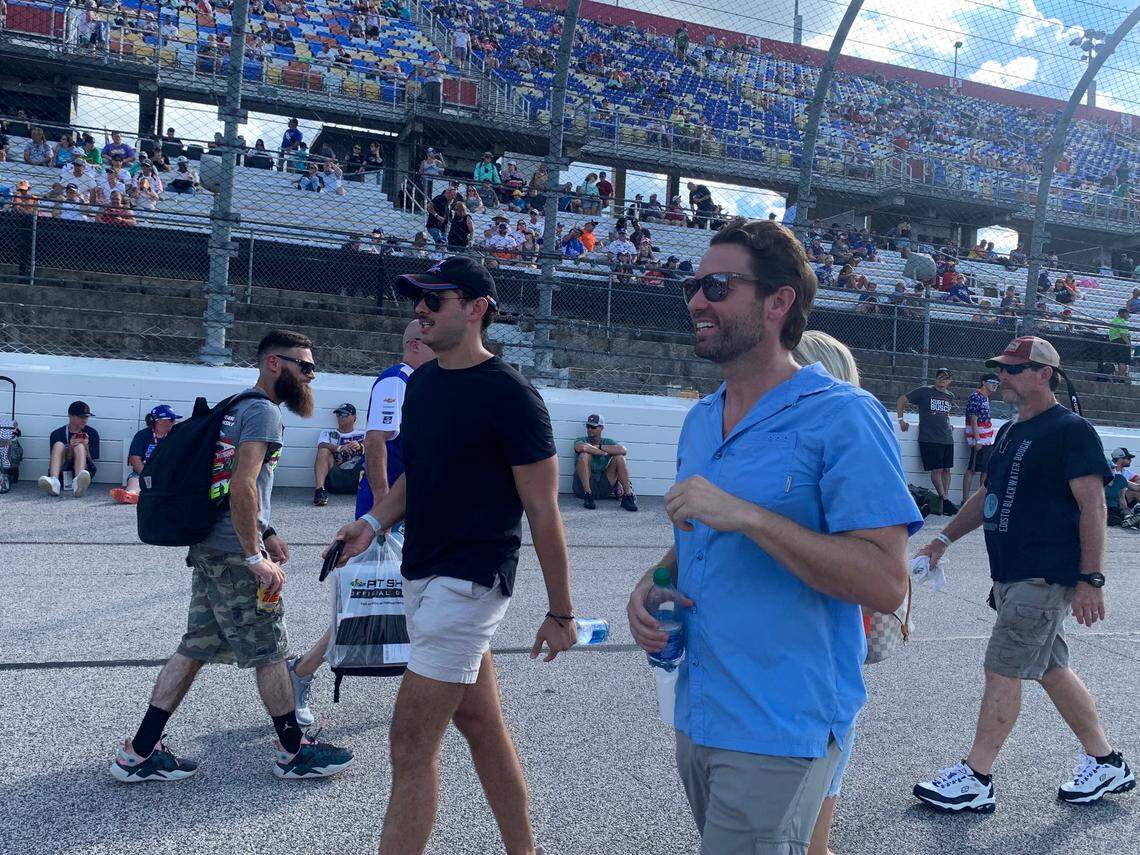 Democratic nominee for governor Joe Cunningham walks along the Darlington Raceway track before the Southern 500 on Sept. 4, 2022.