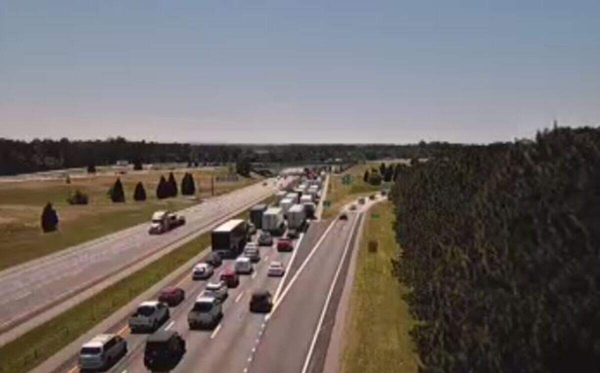 Traffic was backed up on an interstate running through Columbia after a tractor trailer flipped over.