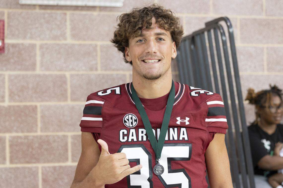 South Carolina football freshman Jackson Burger (35) appears at the annual Pigskin Poets event held Friday, July 12, 2024 at Drew Wellness Center in Columbia.