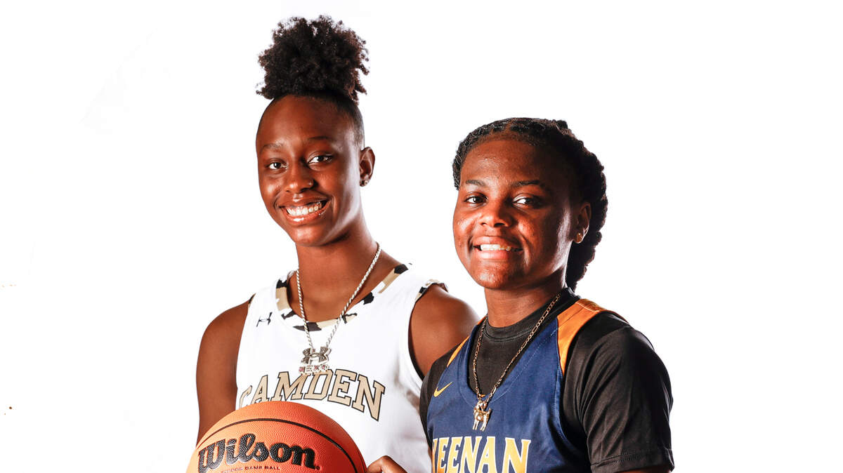 Joyce Edwards of Camden High School, left and MiLaysia Fulwiley of Keenan High School, shown at the SCBCA Media Day at Brookland-Cayce High School on Wednesday, Nov. 16, 2022.