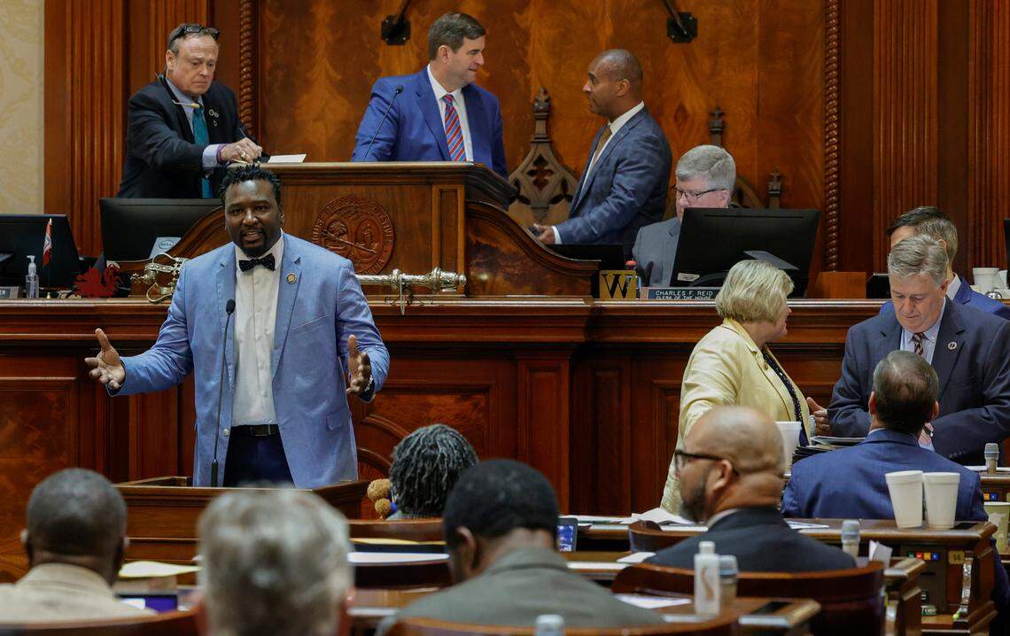 State Rep. Jermaine Johnson, D-Richland speaks on Wednesday April 26, 2023 in the South Carolina State House.