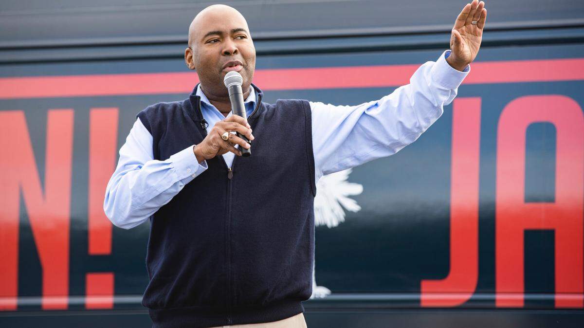 Jaime Harrison in Anderson, South Carolina on Saturday, October 31, 2020.