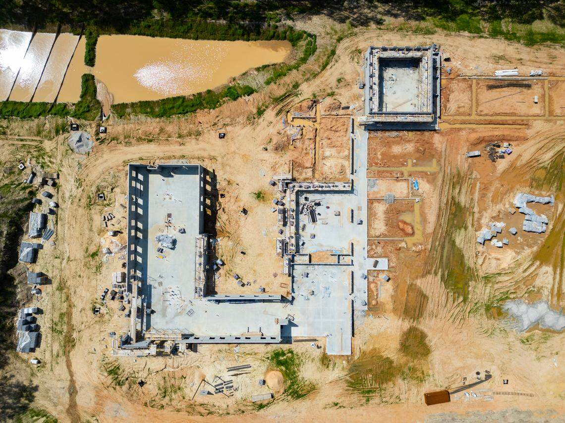 Construction at the Vince Ford Early Learning Center is stopped on Tuesday, April 2, 2024.