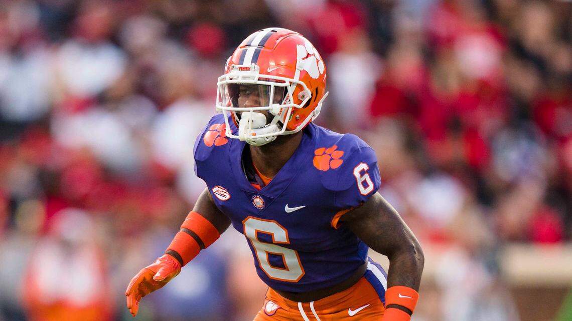 Clemson cornerback Sheridan Jones (6) plays against Louisville during an NCAA college football game on Saturday, Nov. 12, 2022, in Clemson, S.C. (AP Photo/Jacob Kupferman)
