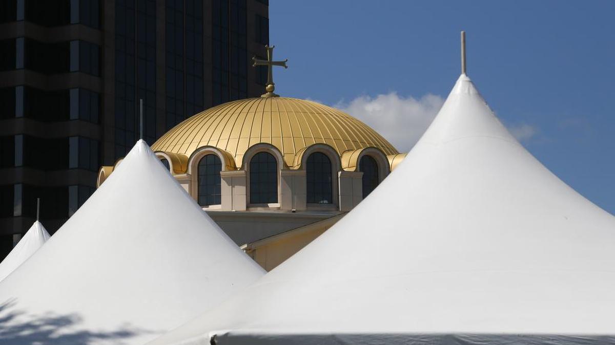 Tents for the Greek Festival surround the The Holy Trinity Greek Orthodox church during a previous Greek Festival. The event returns Thursday and lasts through Sunday.