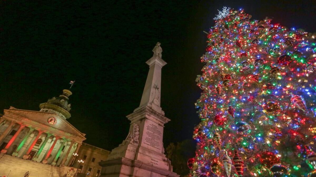 The state tree shines brightly on the South Carolina State House grounds during the 50th Annual Governor’s Carolighting on Dec. 1, 2016 in Columbia.