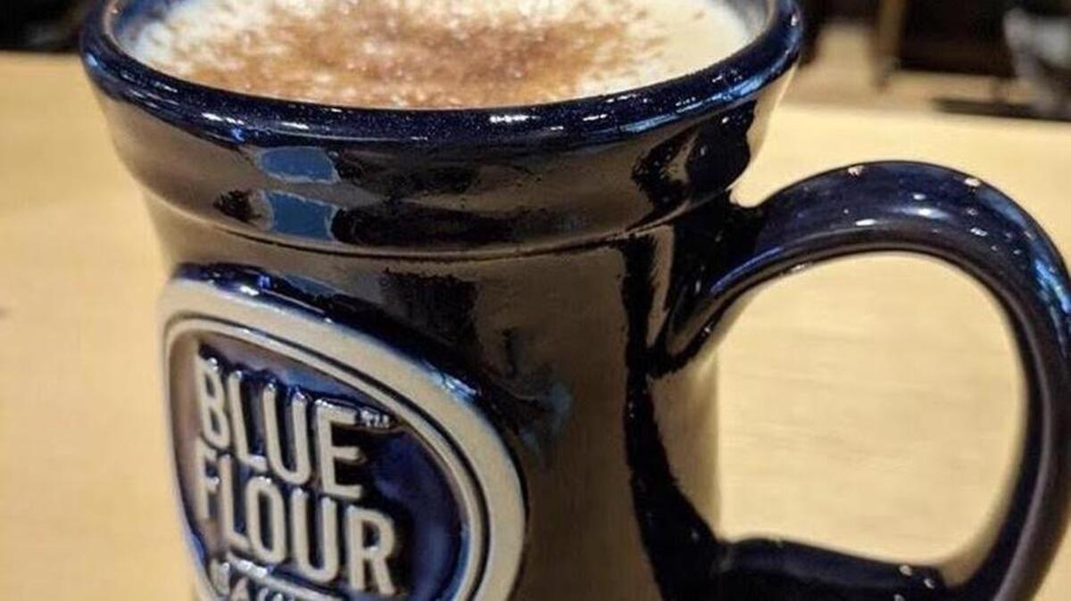 “Mug shot” of Blue Flour Bakery’s pumpkin spice latte.