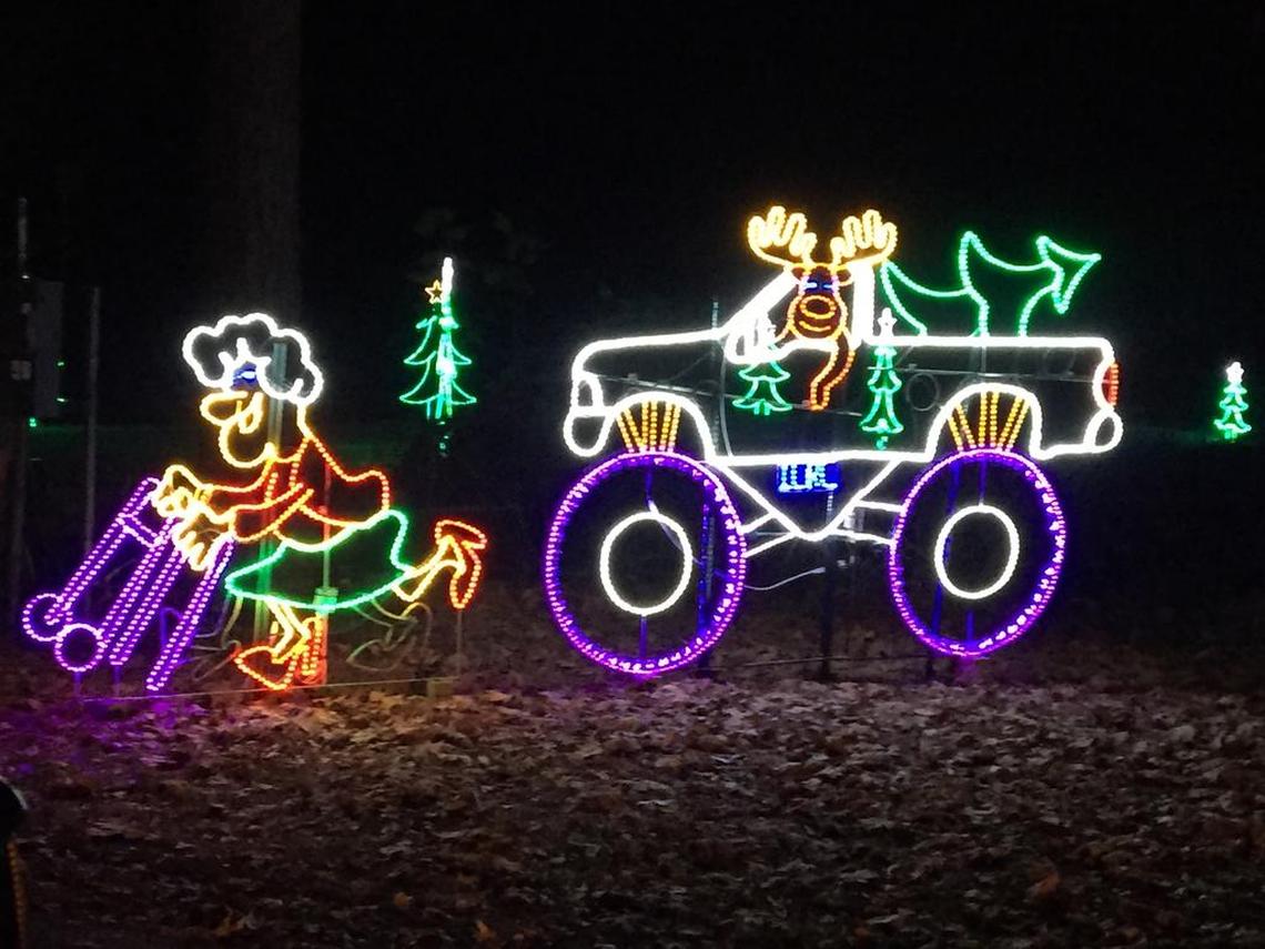 The “Grandma got run over by a reindeer” display at Holiday Lights on the River at Saluda Shoals Park.