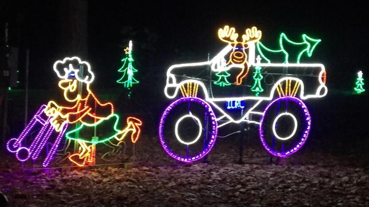 The “Grandma got run over by a reindeer” display at Holiday Lights on the River at Saluda Shoals Park.