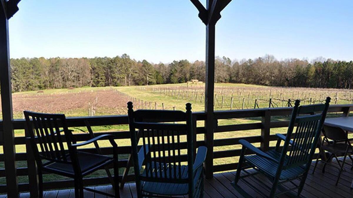 The porch overlooking Enoree River Winery in Newberry.