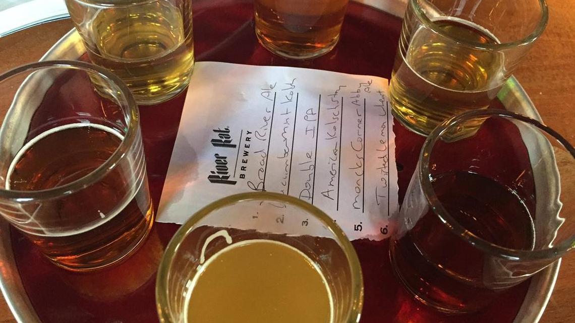 A craft beer sampler from River Rat Brewery