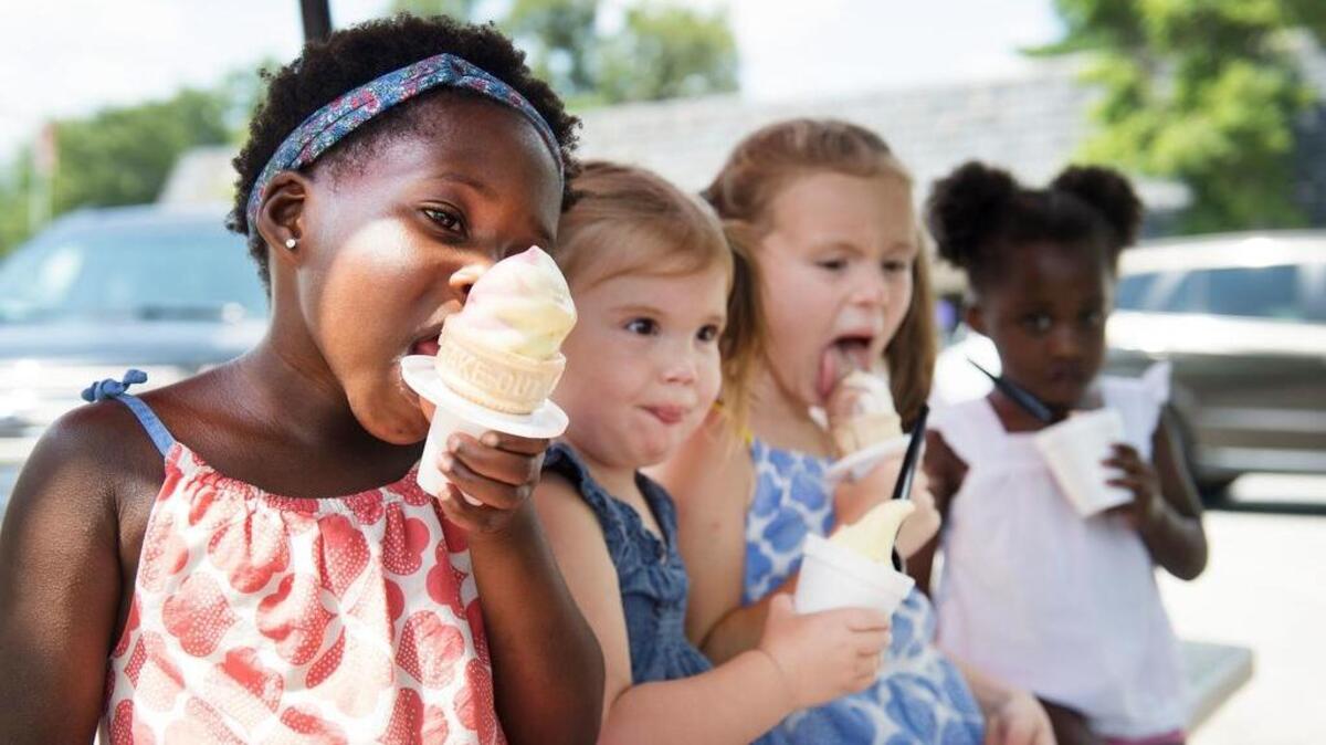 Lillian, 5, Eleanor, 2, Adelaide, 6, and Joanna Guillot, 2, enjoy a treat from the Ice Cream Station in Simpsonville.