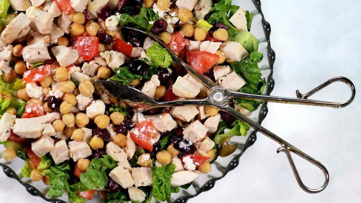 Mediterranean Chicken and Chickpea Salad pulls together a lot of protein.