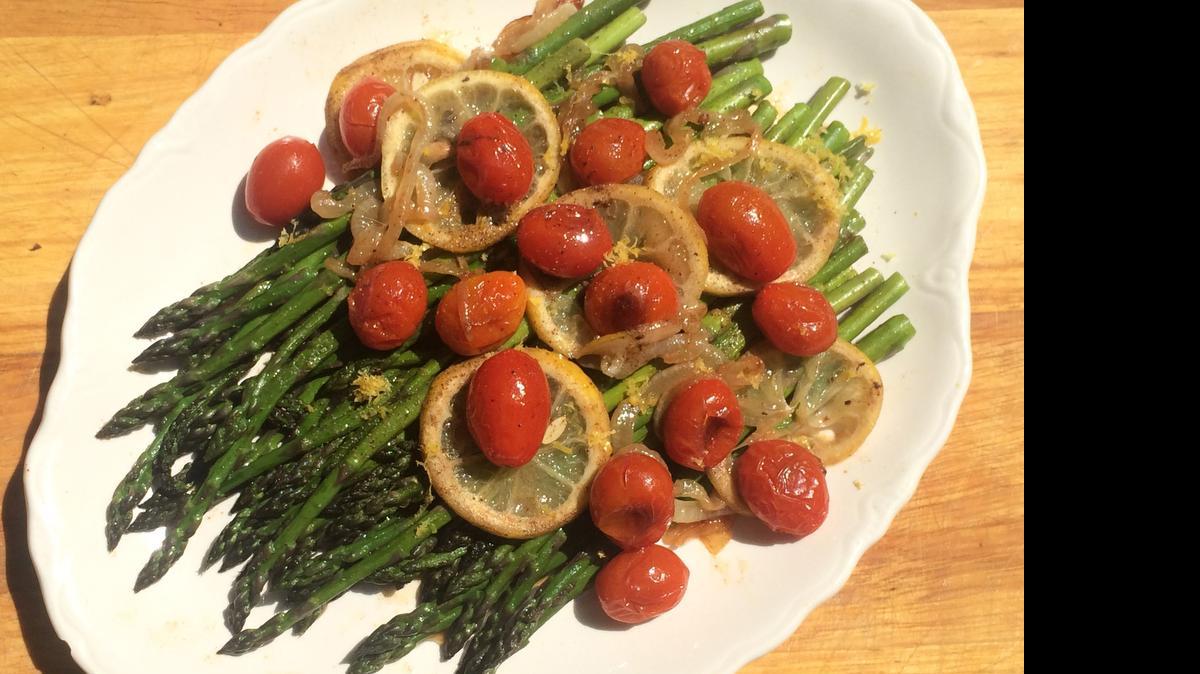 
Asparagus Spring Salad features sauteed fresh asparagus, cherry tomatoes, spring onion and lemon dressed with a lemon-butter sauce.
