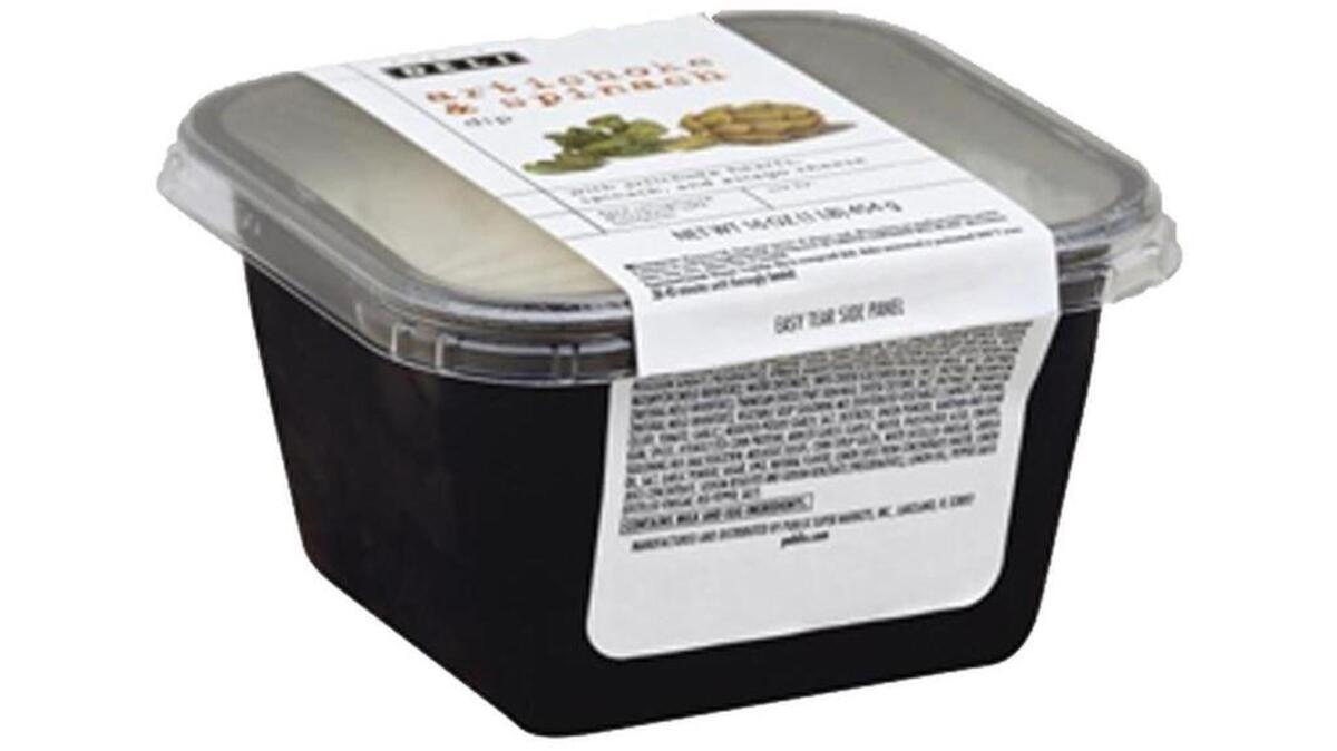 The 16 oz. artichoke and spinach dip has a UPC of 000-41415-15961, and a use-by-date of May 16 A1 and May 16 C1,which is printed on the lid of the container.