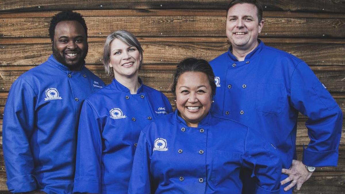 South Carolina Chef Ambassadors, from right, Ramone Dickerson (Wing City/2Fat2Fly, Columbia), Teryi Youngblood (Passerelle Bistro, Greenville), Orchid Paulmeier (One Hot Mama’s, Hilton Head), and Forrest Parker (Old Village Post House, Mt. Pleasant), will be cooking at the James Beard House in New York City this fall.