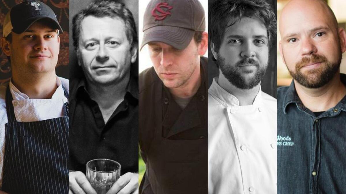 Columbia area chefs at Charleston Wine+Food, from left: Frank Bradley (executive, Rosso Trattoria), Kristian Niemi (chef/owner, Rosso Trattoria, Bourbon Columbia), Travis Rayle (executive, Rosso Trattoria), Charles Stricklin (sous, The Oak Table) and Todd Woods (executive, The Oak Table).