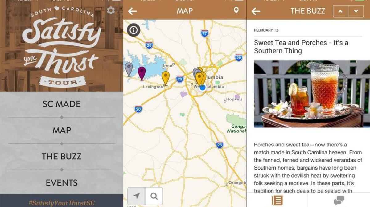 iPhone screen shots from the new ‘Satisfy Your Thirst SC’ app from SC Department of Parks, Recreation and Tourism.