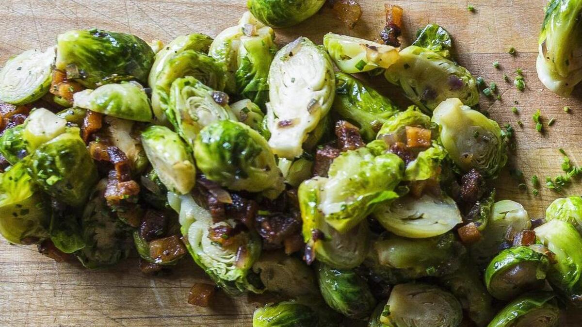 Smoky Brussels Sprouts with Carolina Heritage Farms Jowl Bacon by Chef Wesley Fulmer, of Motor Supply Co. Bistro.