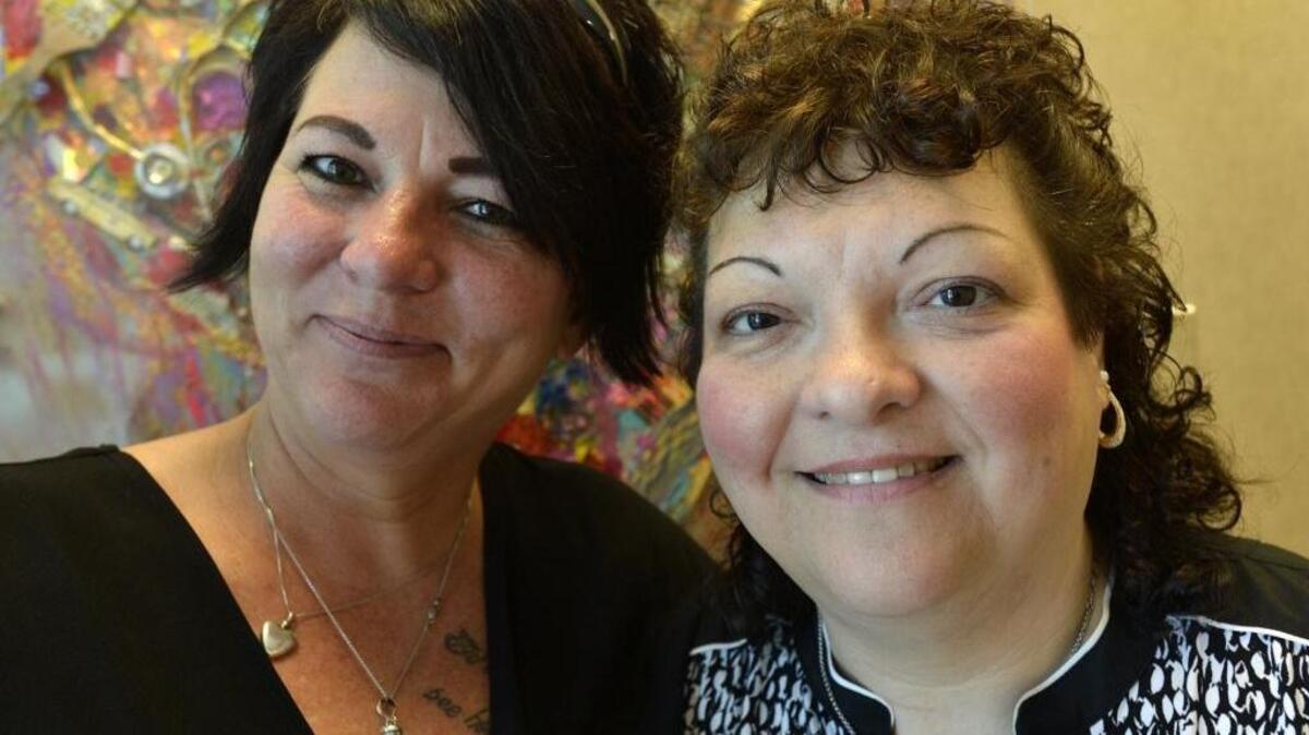 “Donor mom” Tonya Chandler, left, met her son’s liver recipient, Margaret Girgenti, for the first time on May 27. “You’re my extended family,” Girgenti said. “And we will always be family.”