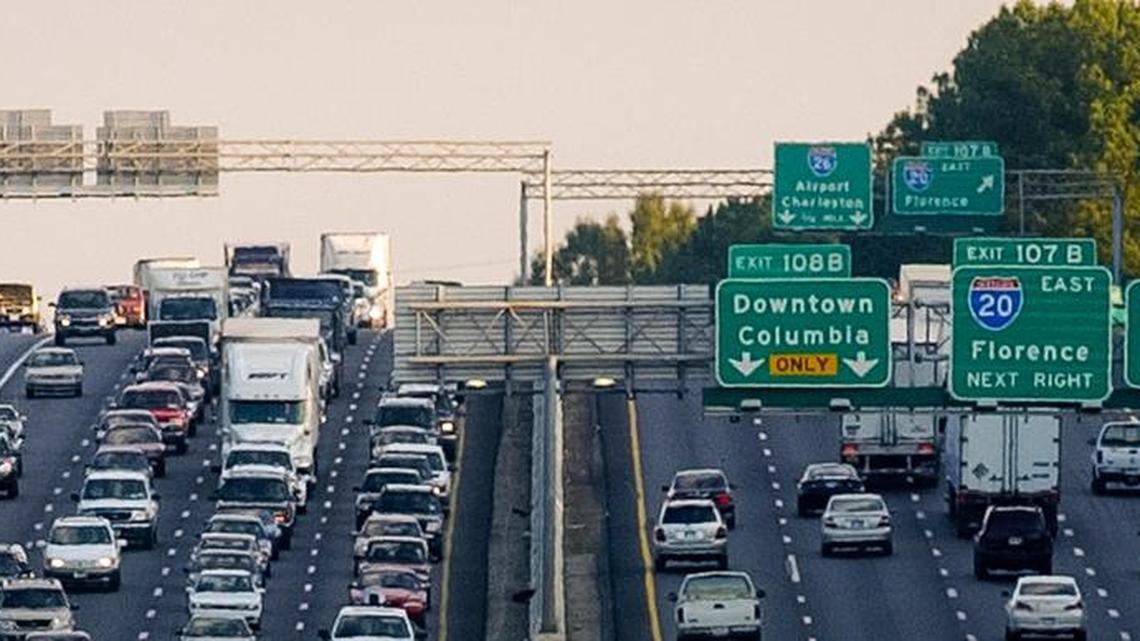Traffic on I-26 near its junction with I-20. The interchange is known as Malfunction Junction.