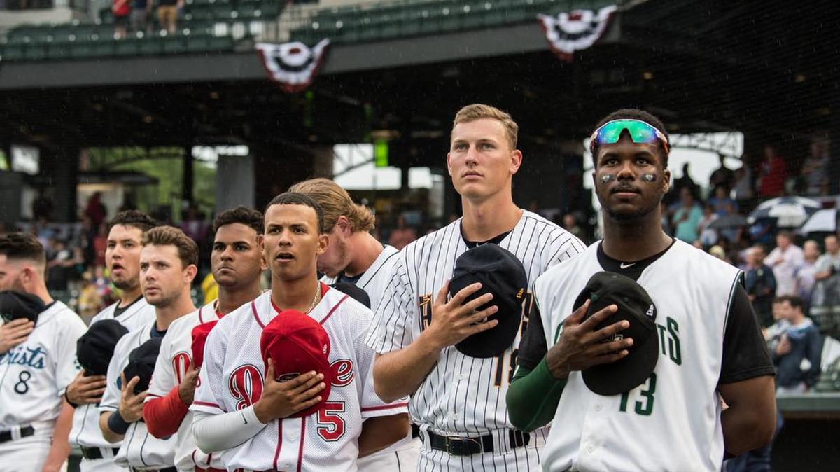 Players from the 2017 Southern Division All-Star Team stand with their hats over their chest during the National Anthem before the beginning of their game. Think you have what it takes to sing the National Anthem in front of a crowd?