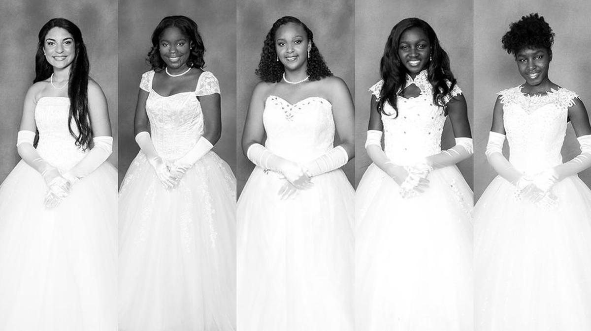 The Poinsettia Cotillion, Inc. on Dec. 28 presented, from left, Miss Aliece Brianna Hurley, Miss Eden Sena Kokui Segbefia, Miss Idalia Gabrielle Hanna, Miss Jamara Noel Green, and Miss Janelle Nicole Green.