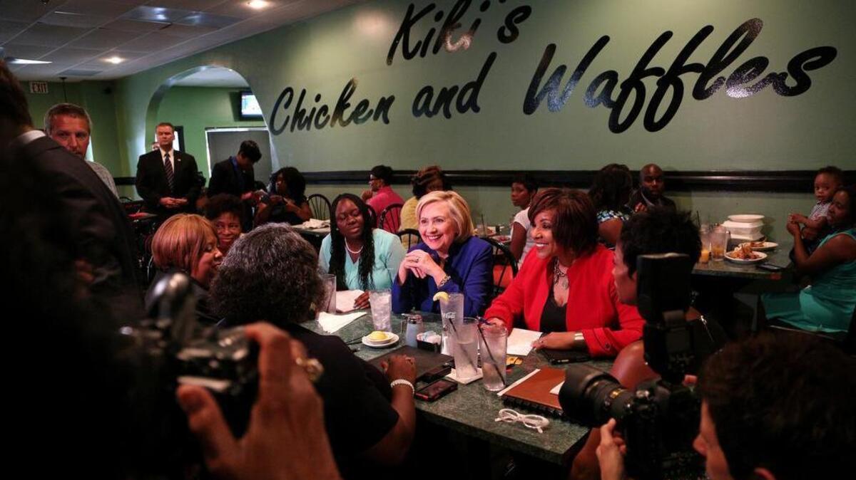 Presidential hopeful Hillary Clinton visited Kiki's Chicken and Waffles during a visit to Columbia in May.