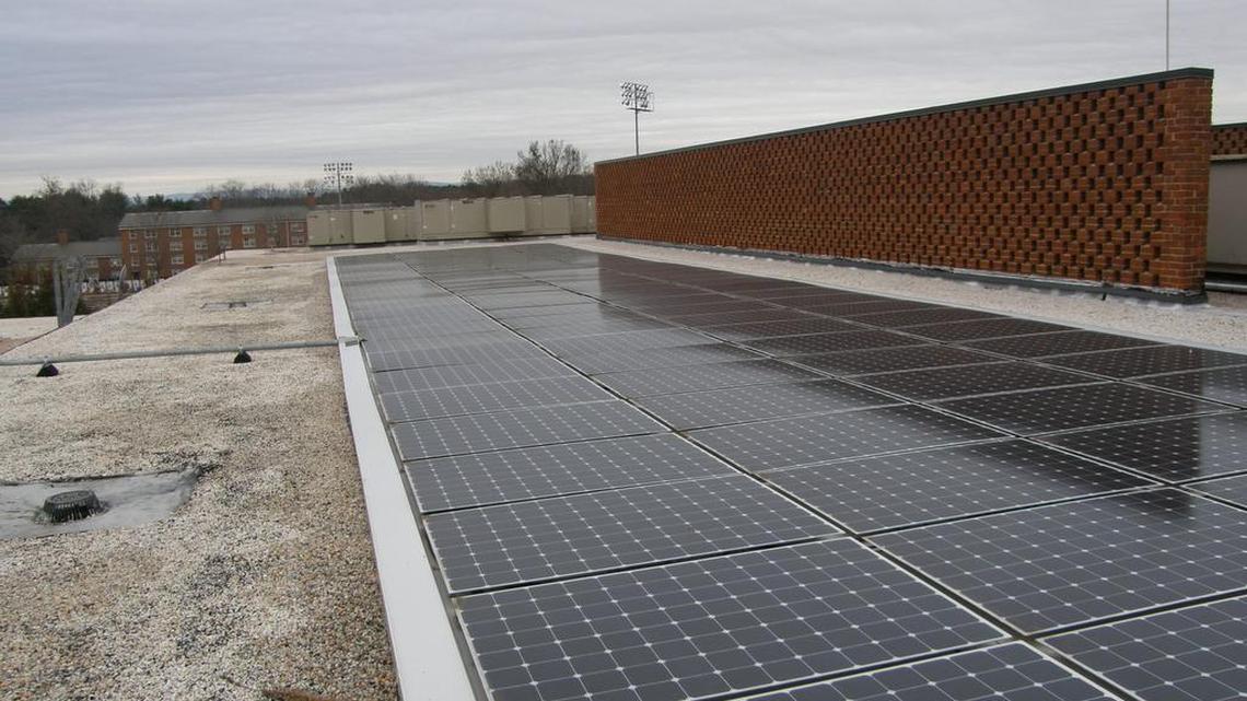 Rooftop solar array at Furman University