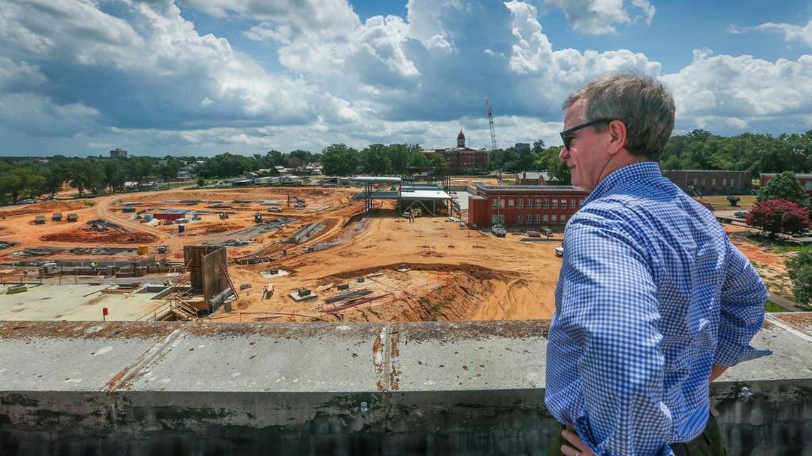 
Developer Bob Hughes looks over the progress of the construction of the Spirit Communications baseball stadium and offices on the Bull Street development. 
