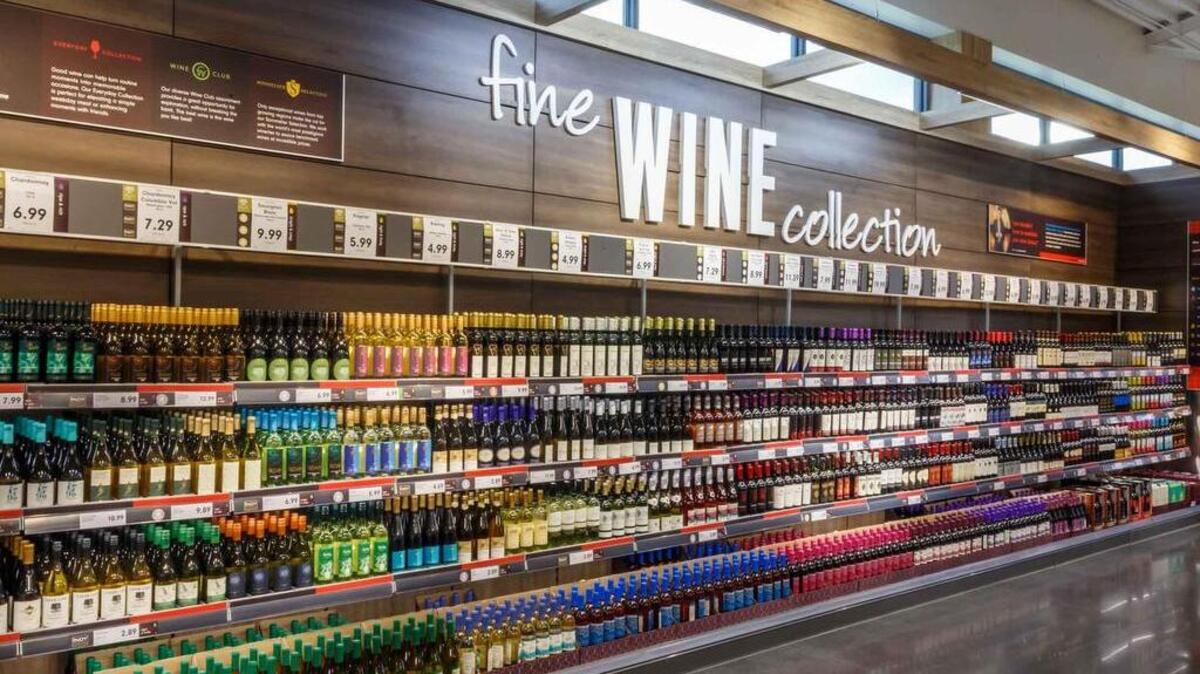 The wine wall at a Lidl grocery store.