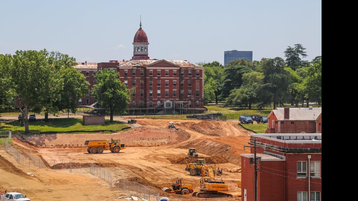 
Grading, drainage and foundation work continues at Spirit Communications stadium as well as the adjoining First Base Building, a private office/retail structure that is being built along the first baseline. 
