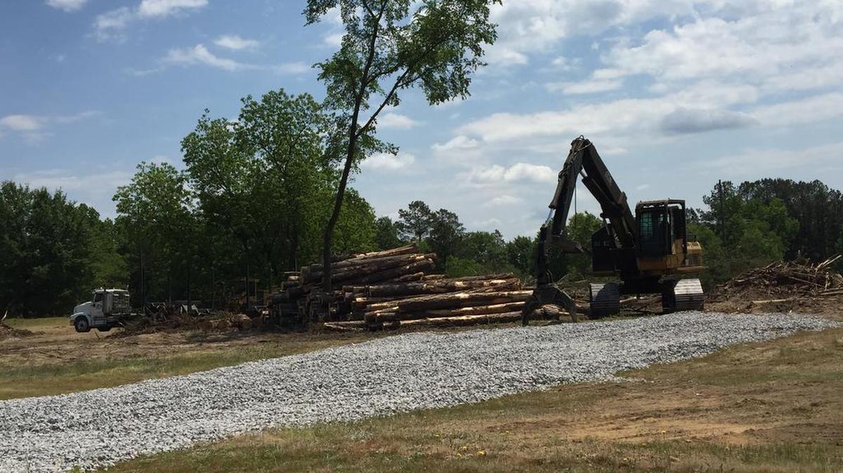 Workers level trees, drain ponds at former Stonebridge Golf Club par 3 course on 381 Pilgrim Church Rd. in Lexington. The course will become a Crown Communities subdivision.