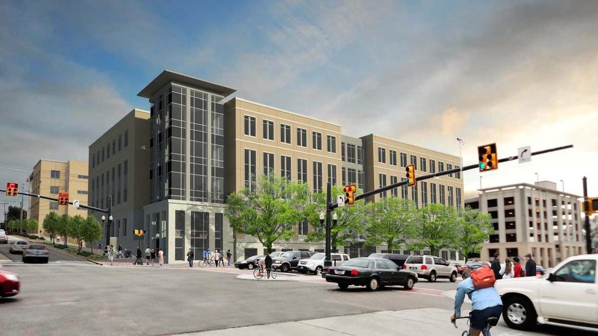 Mid-rise office buildings like USC’s technology research center are expected to be developed in the Columbia central business district. This is an artist’s rendering of the center.