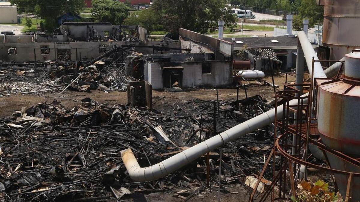 The majority of Sumter Casket Company is flattened after Monday’s fire.