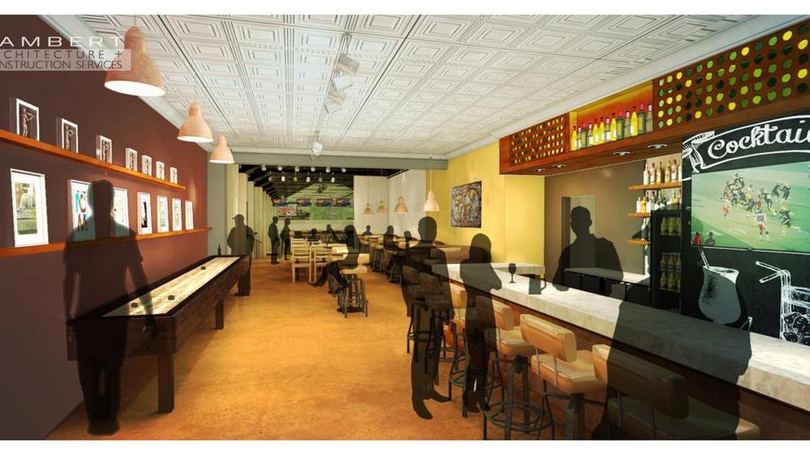 An artist’s rendering of the bar at The Grand.