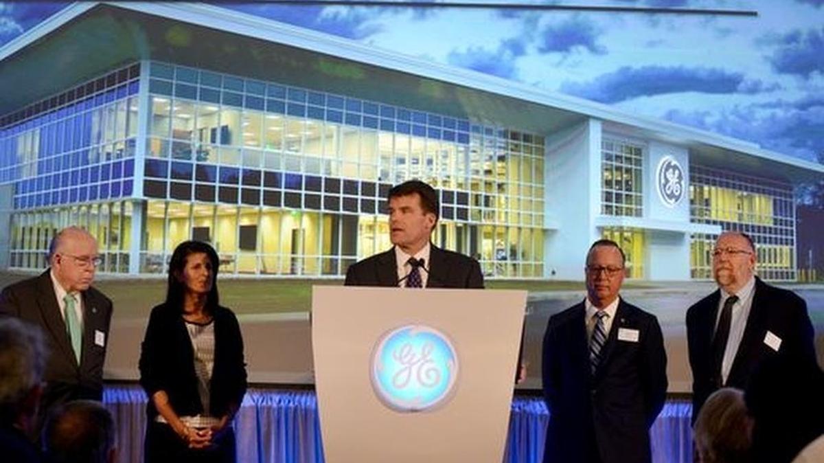 GE Power President and CEO Steve Bolze speaks during the celebration of GE's Advanced Manufacturing Works grand opening in Greenville on Friday, April 22, 2016.