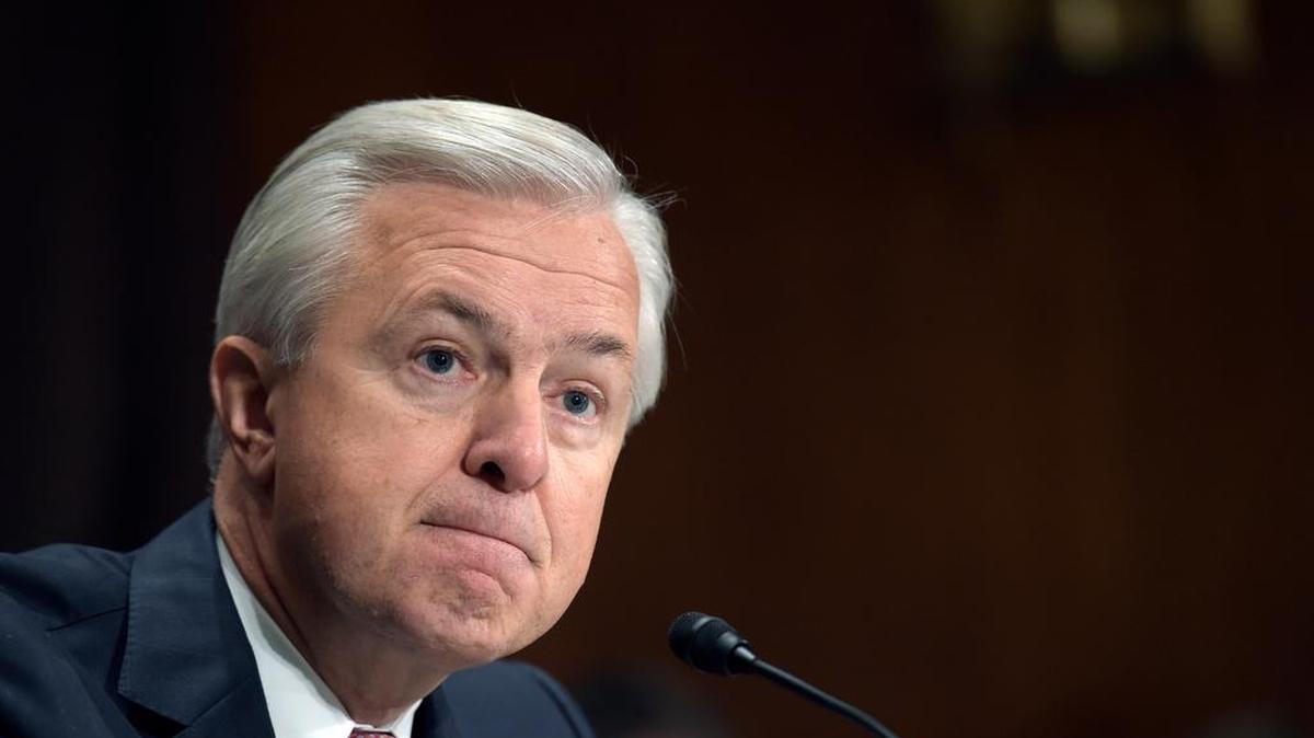 FILE - In this Tuesday, Sept. 20, 2016, file photo, Wells Fargo CEO John Stumpf testifies on Capitol Hill in Washington, before the Senate Banking Committee. Stumpf was called before the committee for betraying customers' trust in a scandal over allegations that employees opened millions of unauthorized accounts to meet aggressive sales targets.