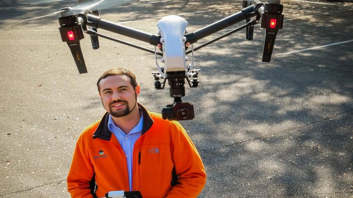 Eric Harkins started a business out of his home, mapping large tracts of land, inspecting roofs and the like. Last summer he started a drone business association.