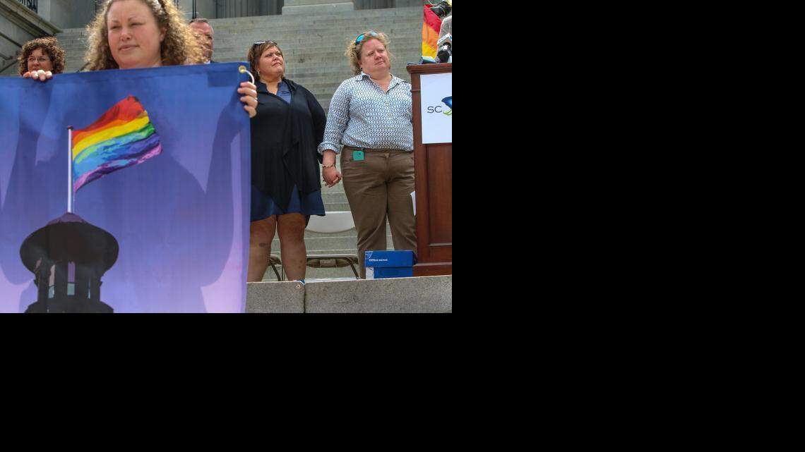 In 2014, supporters of same-sex marriage hold a rally at the State House  to deliver a petition on the issue to the S.C. attorney general’s office.