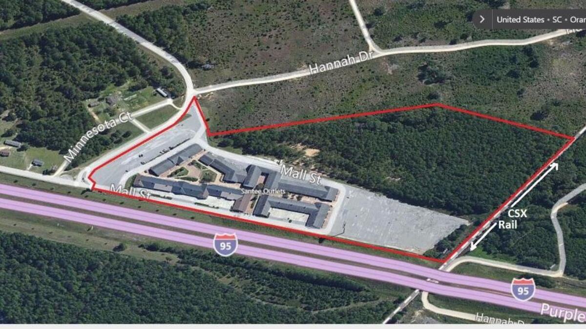 Property on I-95 that houses Santee Outlet Mall is up for auction this month.