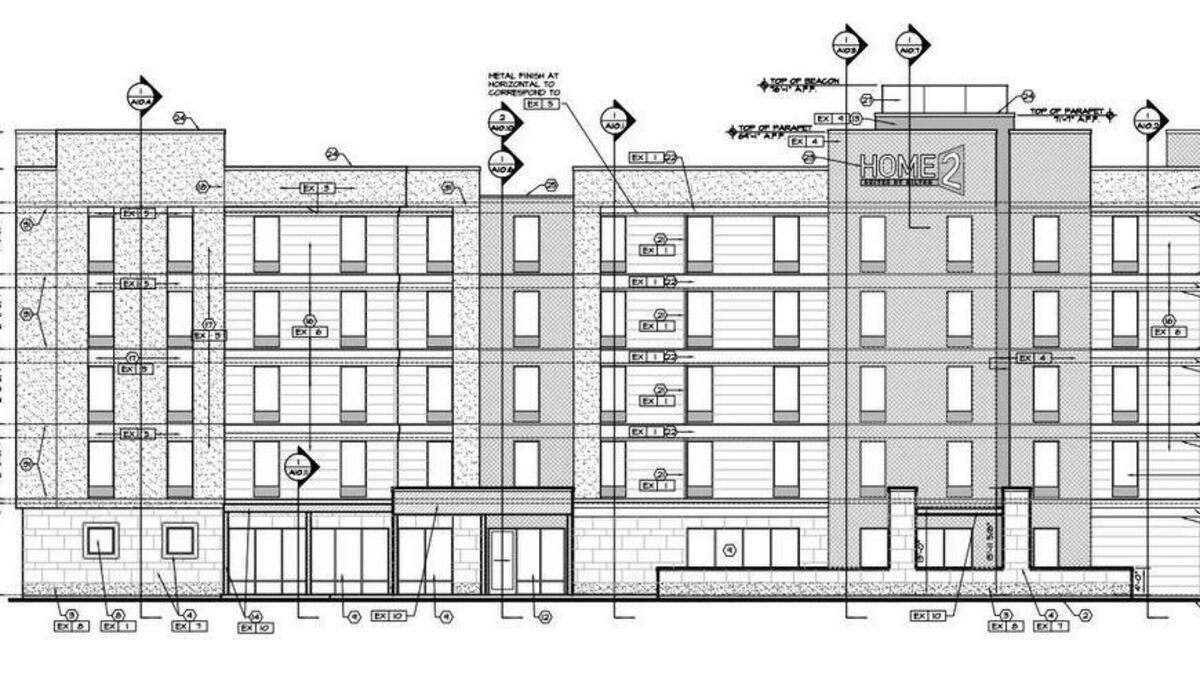 A rendering of plans for a 5-story hotel on Columbiana Drive