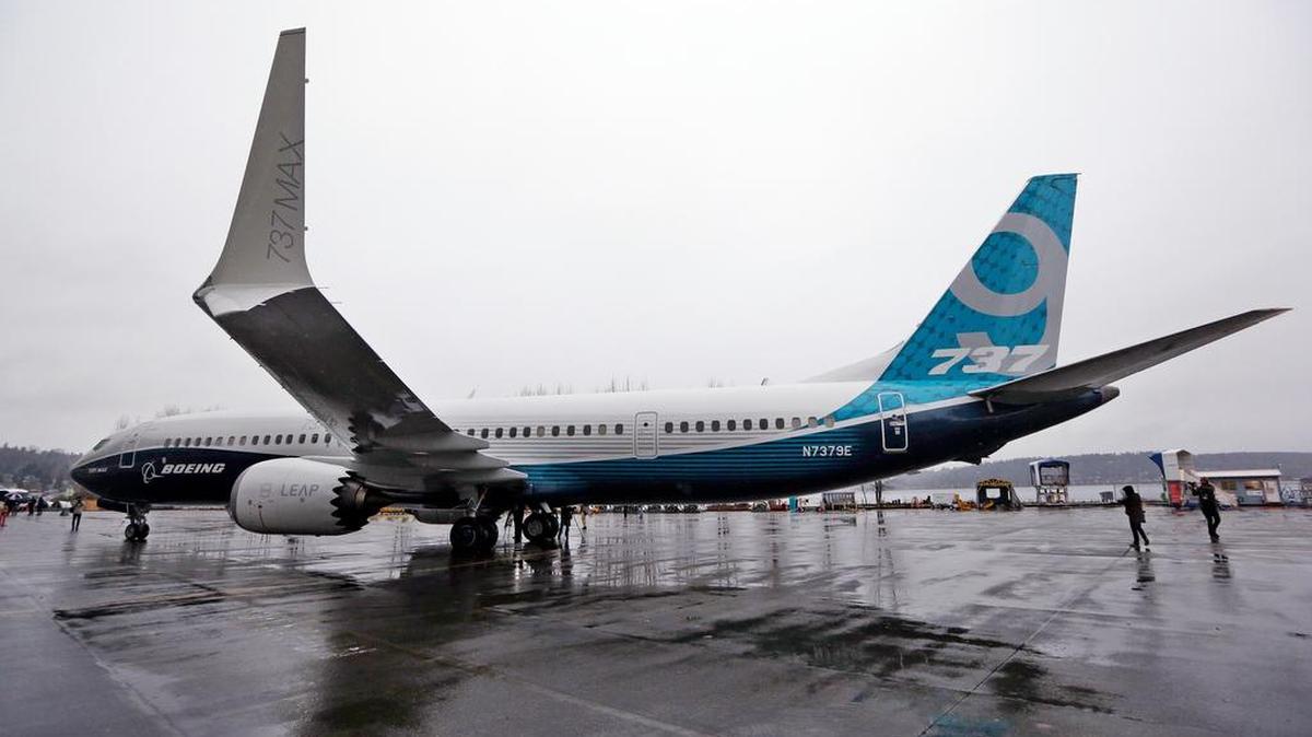 The first of the large Boeing 737 MAX 9 models, Boeing’s newest commercial airplane, sits outside its production plant in Renton, Wash.