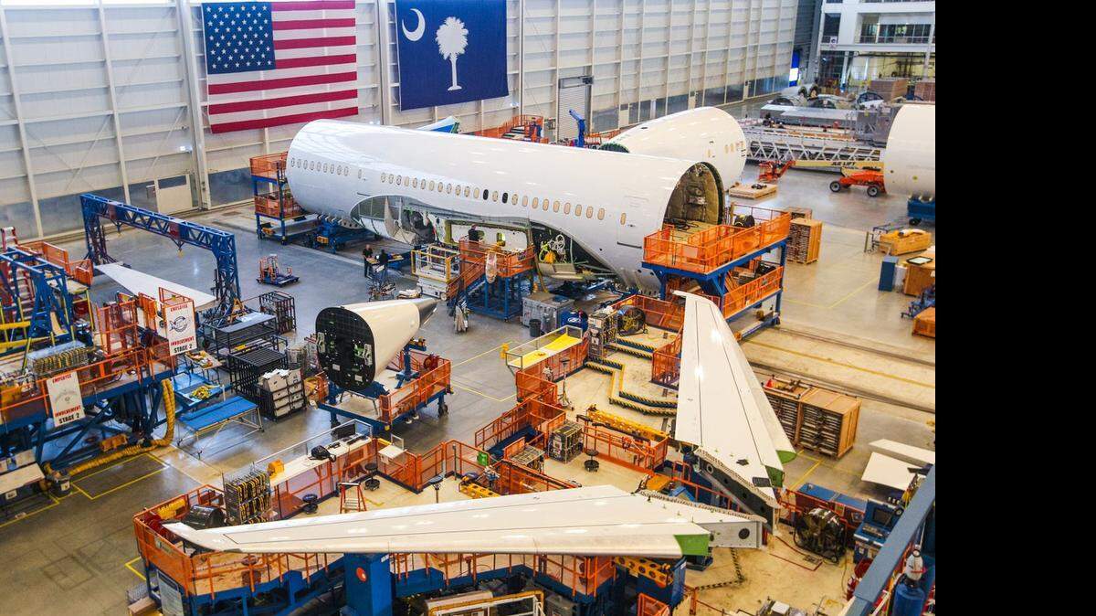 
Boeing officials gave no indication during a morning press conference and tour, of whether or not South Carolina would land the new Boeing 777x assembly plant. This is the 737 Dreamliner final assembly plant.
