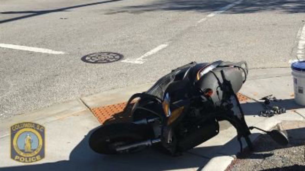 Image of crash at the corner of Blossom Street and Saluda Avenue posted by the Columbia Police Department on Twitter.