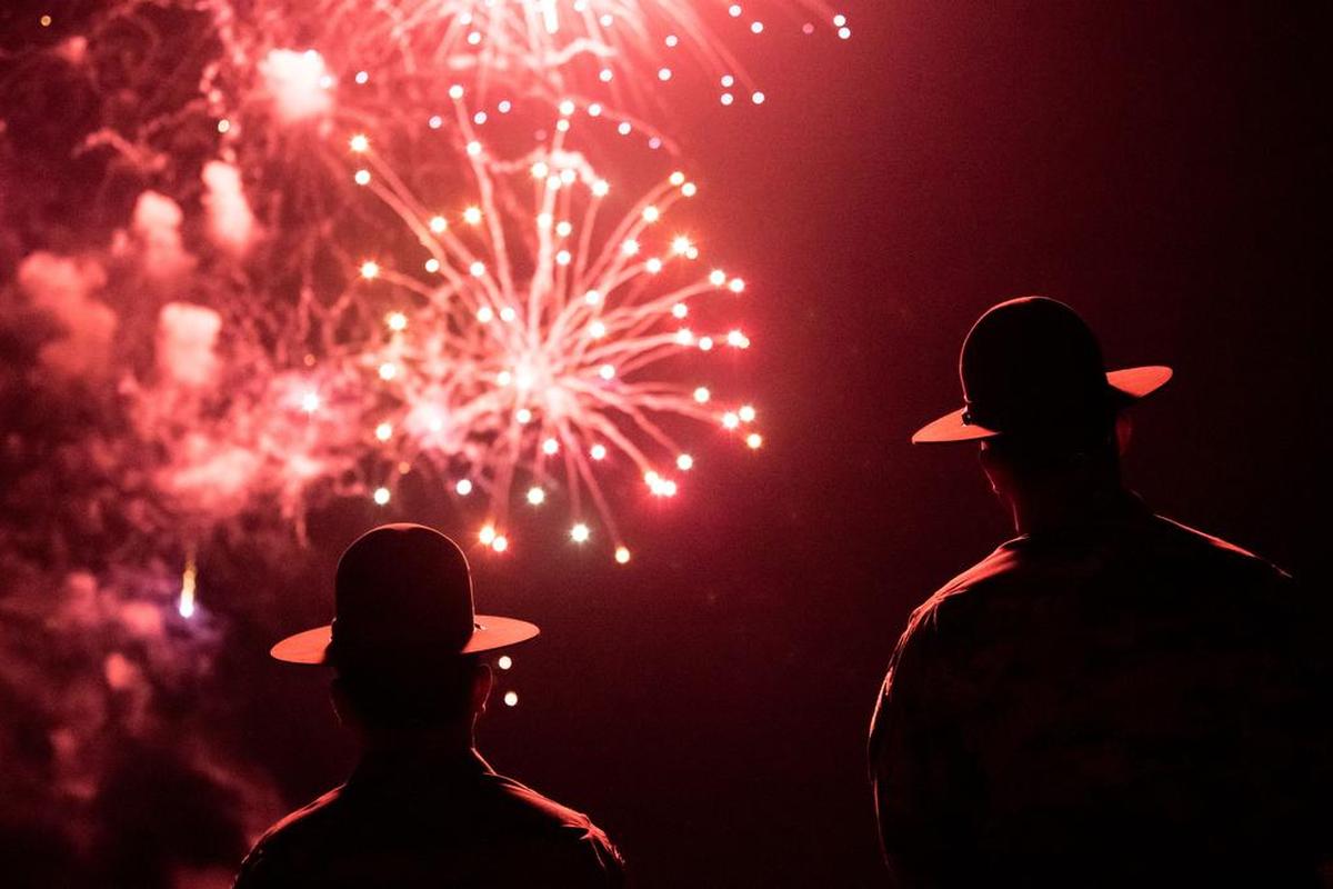 This file photo shows members of the U.S. Army watching fireworks at Fort Jackson.