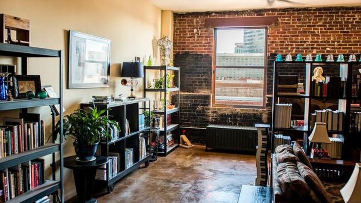An apartment in the Main Street Lofts at the Tapp’s building, where two-bedroom rents typically range from $1,200 to $1,500.